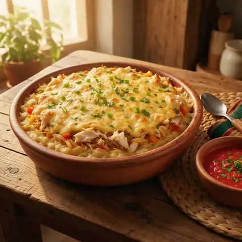Prato de pirarucu com arroz e salada